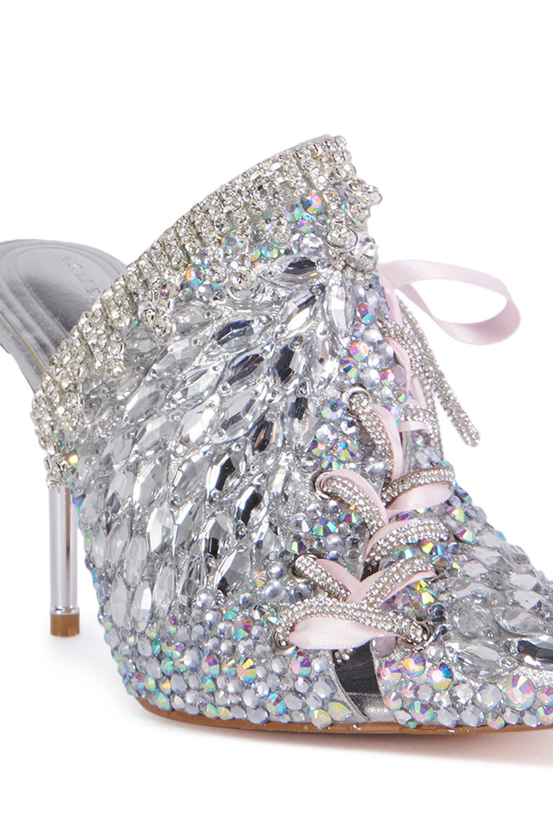 AZALEA WANG SOULMATE SILVER EMBELLISHED PUMP WITH RIBBON DETAIL