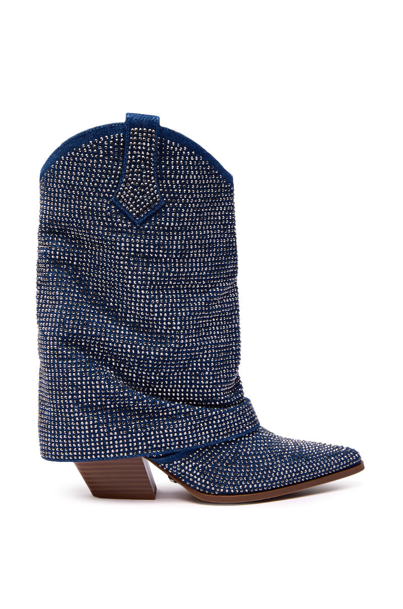 AZALEA WANG VANADIS DENIM RHINESTONE COWBOY BOOTIE