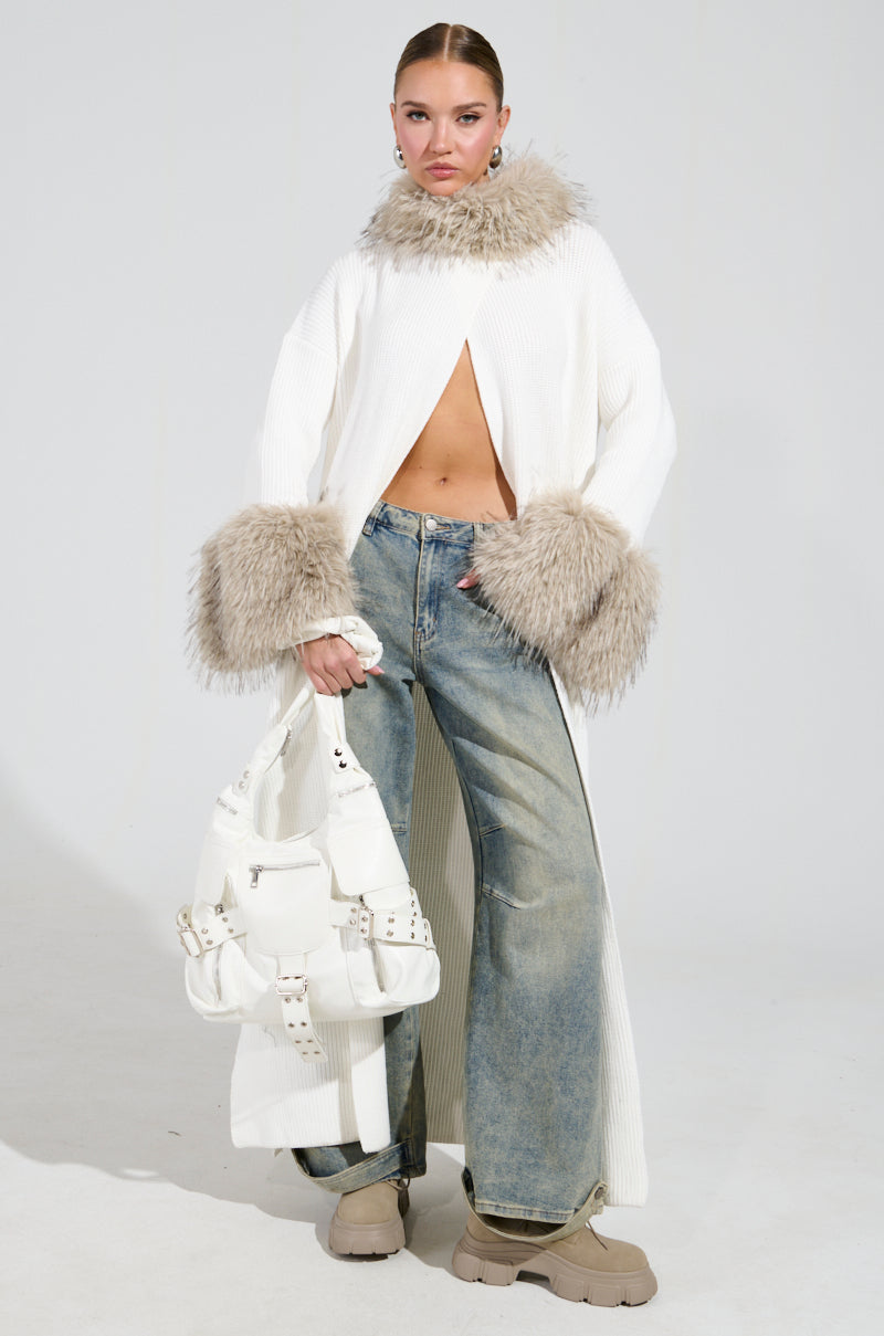 SNOWY NIGHT LONG CARDIGAN IN IVORY