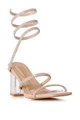 AZALEA WANG BELLONA NUDE SANDAL WITH EMBELLISHED COIL WRAP