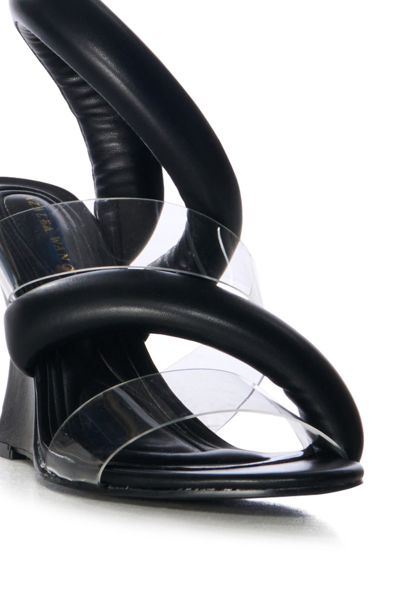 AZALEA WANG MINORU PUFF WEDGE SANDAL IN BLACK