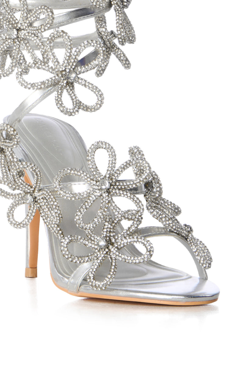 AZALEA WANG SPLENDA SILVER FLOWER EMBELLISHED COIL SANDAL