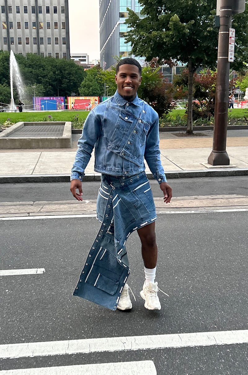 CURIOUS ABOUT YOU ASYMMETRICAL DENIM UTILITY SKIRT