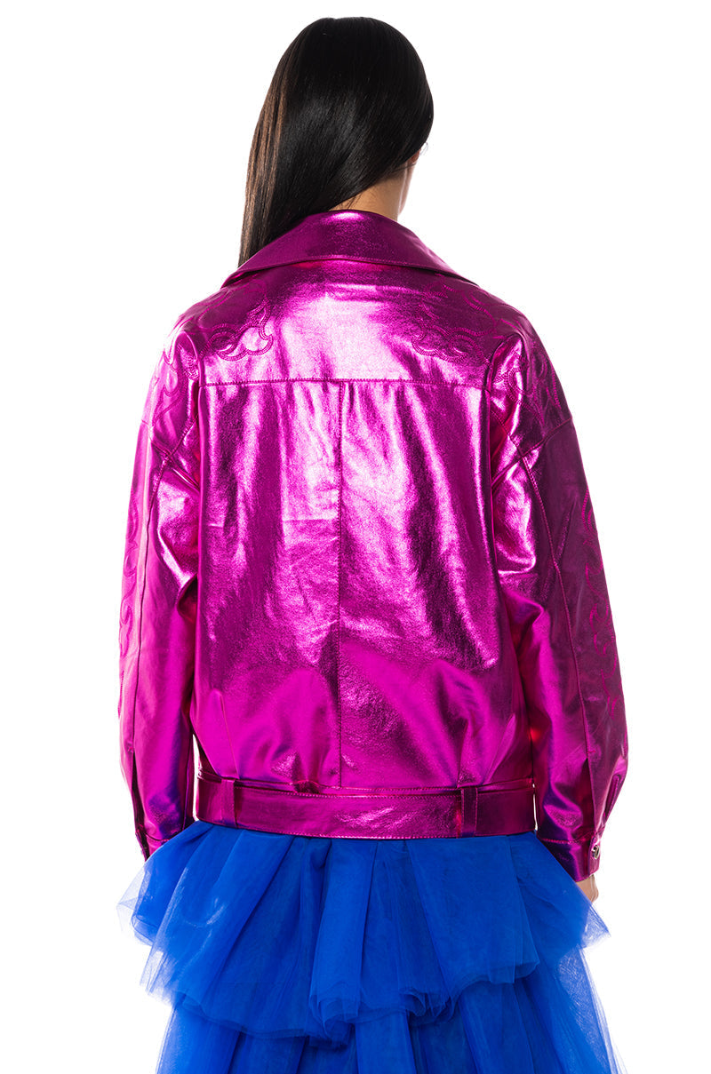 PRINCE METALLIC EMBROIDERED MOTO JACKET