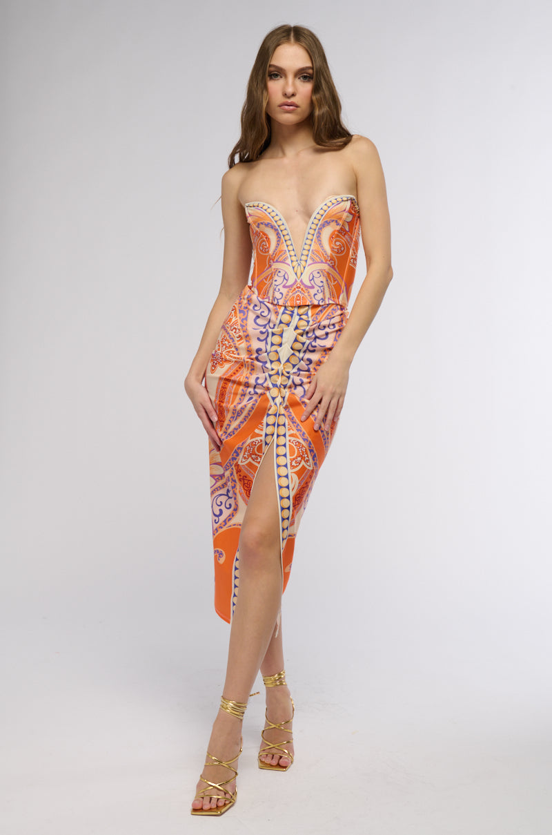 MEET AT SUNSET CORSET AND MIDI SKIRT MATCHING SET