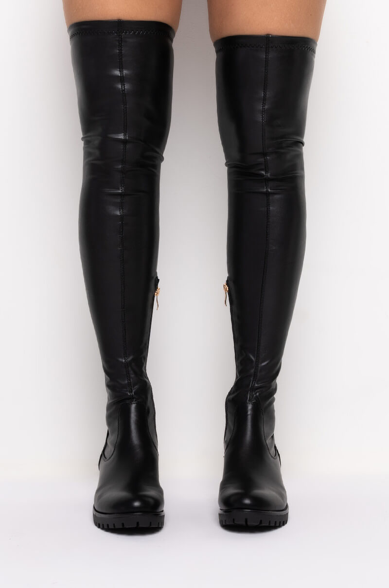 AZALEA WANG ATTENTION ON ME FITTED OVER THE KNEE FLAT BOOT